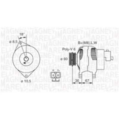 Imagen de MAGNETI MARELLI 063731521010 Alternador 14V 100A OPEL: Corsa C Hatchback, Meriva A, Astra G Berlina, HONDA: CIVIC 7 Hatchback