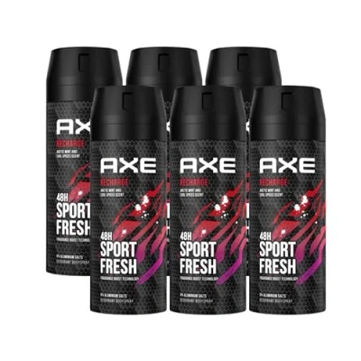 Imagen de AXE Desodorante/spray corporal para hombre, Recharge Sport Fresh, 6 unidades (6 x 150 ml)