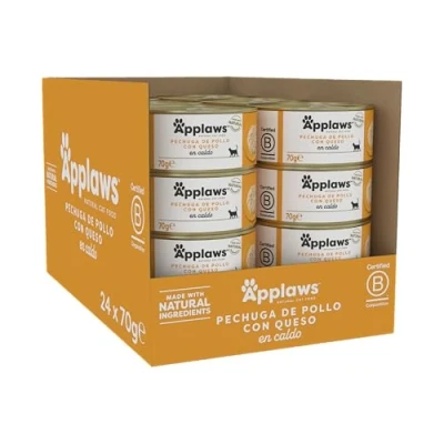 Imagen de Applaws 100% Natural Pechuga de Pollo con Queso Comida Húmeda para Gatos Adultos en Caldo Paquete 24 latas 70g