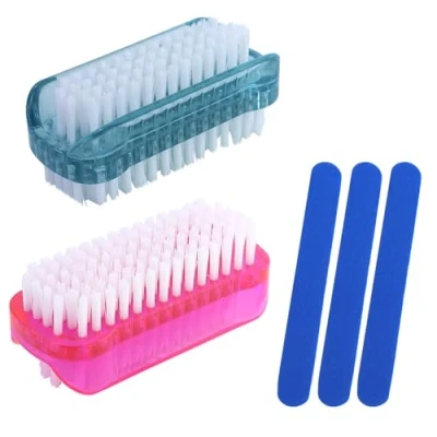 Imagen de 2 cepillos de uñas y 3 limas uñas, cepillo mano plástico, limpieza, lavado manos, para limpieza