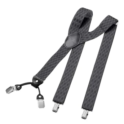 Imagen de DonDon tirantes hombre anchos 3,5 cm con 4 clips extra fuertes para pantalones Rombo gris