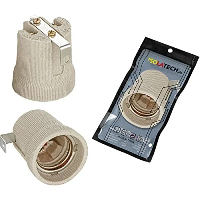 Imagen de ISOLATECH 1pc E27 gris zócalo de cerámica con soporte montaje/soporte interior (max.250V/4A) bombilla para el hogar instalación en techo cuarto baño cocina frigorífico resistente al calor