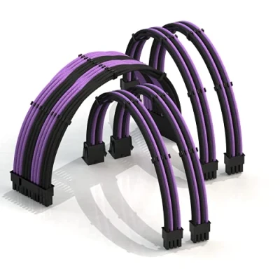 Imagen de LINKUP 30cm Extensión de Cable PSU Súper Suave y Flexible con Funda Personalizada Mod GPU PC Trenzado Kit Alineadores┃1x 24P (20+4) MB┃2x 8P (4+4) CPU┃2x (6+2) GPU┃300mm Púrpura Negro