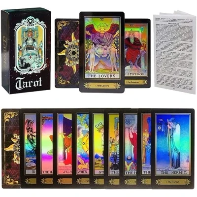 Imagen de Juego de cartas tarot, 78 clásicas tarot para principiantes y lectores expertos, mazo láser superficie con guía (idioma español no garantizado)