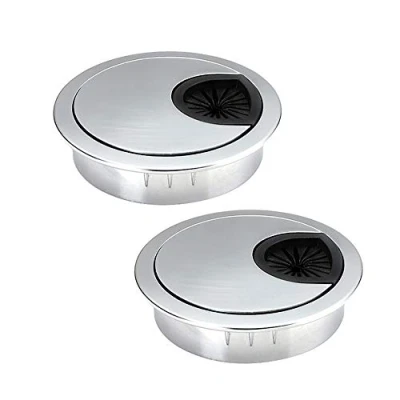 Imagen de 2 Piezas Tapa de Agujero Cable 50 mm Ojal Alambre Cubierta Redondo Salida Orificio para la Gestión Cables Escritorio Oficina y Computadora, Plateado