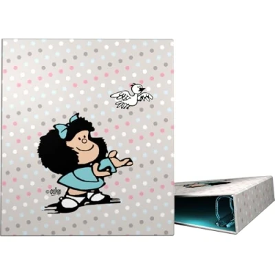Imagen de Grafoplas Carpeta de Anillas A4, Mafalda Bird, 4 Mixtas 40mm, Suave al Tacto, Certificado FSC, Tapa Rígida con Plastificado Soft, Perfecto Material Escolar para Archivo