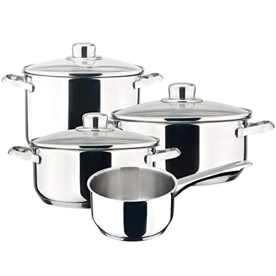 Imagen de MAGEFESA ® Dux batería de cocina, 7 piezas, fabricada en acero inoxidable 18/10, compatible con todo tipo fuego, inducción, fácil limpieza y apta lavavajillas