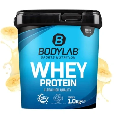 Imagen de Bodylab24 Whey Protein Powder Plátano 1kg, polvo rico en proteína para músculos más fuertes, la de suero puede promover construcción músculo, con 80% proteína, sin aspartamo