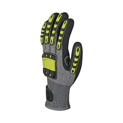 Imagen de Delta Plus VV913JA08 Guantes de punto fino fibra polietileno alto rendimiento, palma nitrilo doble, amarillo/gris/negro, talla 08/1 par