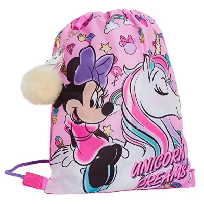 Imagen de Disney Minnie Mouse Bolsa de gimnasio con cordón para niñas, diseño unicornio, rosa, Taille unique