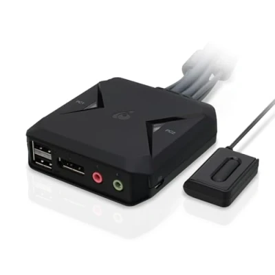 Imagen de IOGEAR USB KVM Switch DisplayPort 2 PC 1 Monitor 4K@30Hz con Cable y Control Remoto Plug &amp; Play Audio HD 7.1 HDCP Compatible Windows Mac Linux