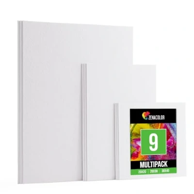 Imagen de Zenacolor Lienzos para Pintar Set de 9 Canvas Varios Tamaños 20x20, 20x30 y 30x40 Tela Blanca 100% Algodon sin Àcidos Pintura Acrilica, Oleo, Gouache Acuarela