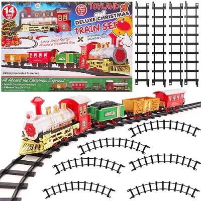 Imagen de TOYLAND® Juego de Tren Navidad 14 Piezas con Sonido y luz realistas Pilas Carril 330 cm Juguetes navideños