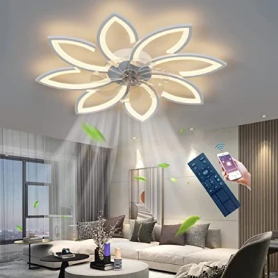 Imagen de ycwdcz Lampara Ventilador Techo Silencioso DC Reversible De con Luz Y Mando A Distancia Dormitorio Regulable Plafon Led Temporizador