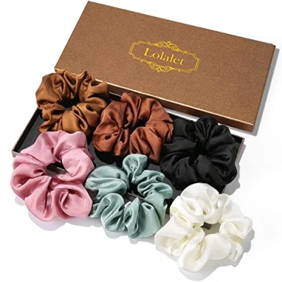Imagen de Lolalet 6 Coleteros de Satén, Scrunchies Seda para Pelo Mujer Lazos Chica Suave Gomas Elástica Cabello B