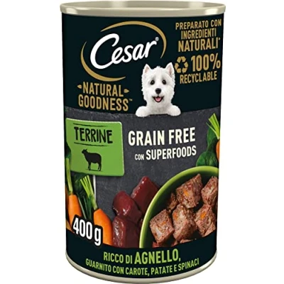 Imagen de Cesar Natural Goodness Comida húmeda para Perros con Sabor a Cordero y Verduras, 6 latas de 400 g, Total 2,4 kg