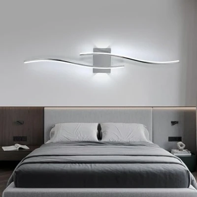 Imagen de Comely Aplique Pared Interior LED Largo 89cm, 27W 3000LM Apliques Dormitorio, Blanco Frío 6500K Lampara para Salón, Pasillo, Estar, Comedor, Cromo