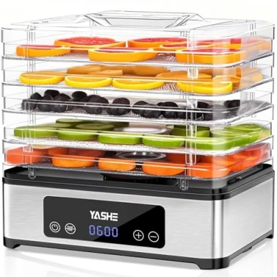 Imagen de YASHE Deshidratador de Alimentos, Deshidratadora Alimentos con 5 Bandejas Acero Inoxidable, 400W, Timer y Temperatura Ajustables para Carne Seca, Hierbas, Frutas Golosinas Perros