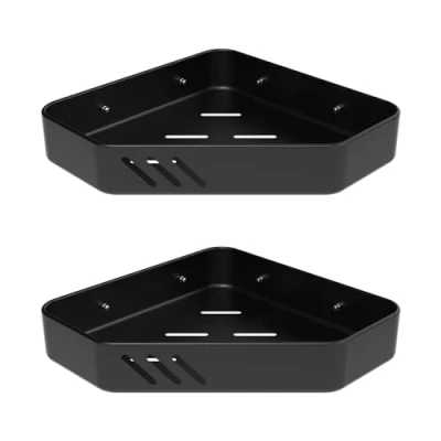 Imagen de Ibergrif M34034B Estante para Ducha sin Taladros, Estantería Baño Esquinero Champús, Geles de Ducha, Montaje Pared, 2 Piezas, Negro