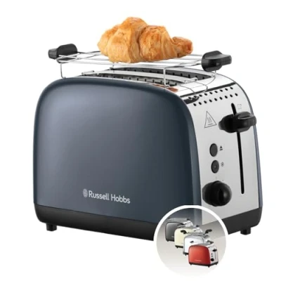Imagen de Russell Hobbs Tostadora Colours Plus, 2 Ranuras Cortas y Anchas, Tostador para Rebanadas, Bandeja Recogemigas, Calientapanecillos, Función Cancelar Descongelar, Acero Inoxidable, Gris, 26552 56