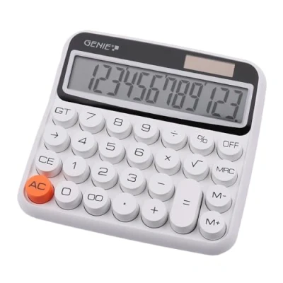 Imagen de GENIE Calculadora de Escritorio 12 dígitos 612 W con Doble Potencia (Solar y batería), Color Blanco