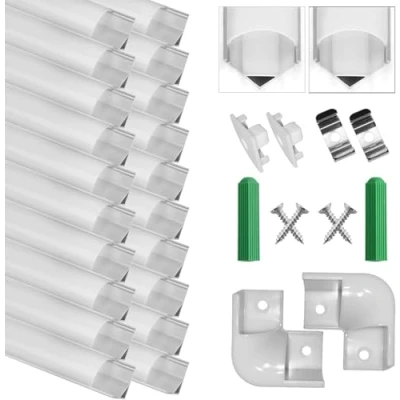 Imagen de Perfil de Aluminio, 20 Pack 1M/3,3ft V Forma, Cubierta Difusor Blanco Lechoso, los Casquillos Extremo y Clips Montaje del Metal, Canal Aluminio para Tiras LED, 20M, Plata