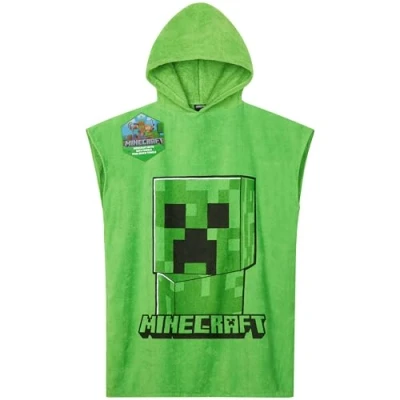 Imagen de Minecraft Toallas de Baño y Piscina Creeper Toalla Playa Capucha para Niños Poncho Cambiador Infantil Adolescente Gamer Regalos (Verde, 6 9 Años)