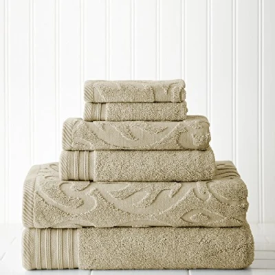Imagen de Costa del Pacífico Textiles Jacquard/sólido medallón Swirl Juego de Toallas, algodón, Gris, Single, 6
