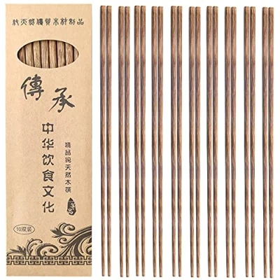Imagen de DXIA 10 Pares Palillos, Palillos de Madera Reutilizable Natural Lavable, del Estilo Antideslizante para lavavajillas Chinos Vajilla Set, Hecho a Mano
