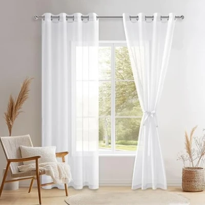 Imagen de DWCN Sheer Cortina de Gasa Transparente con Ojales, 2 Piezas, para salón, habitación bebé, Dormitorio, Color Blanco, 210 x 132 cm (Alto Ancho)
