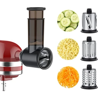 Imagen de Accesorio Cortador de Verduras para Robots Cocina KitchenAid, Rallador Queso con 3 Cuchillas Tambor Acero Inoxidable, COFUN Cortadora Mandolina (Negro)