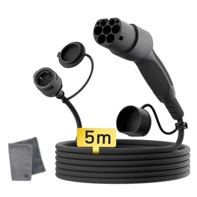 Imagen de dé Adaptador Tipo 2 a Schuko 16A 5m Carga Fácil en estacion de Coche/Wallbox 230V, IP55 para Bicicletas Eléctricas, Scooters Eléctricos y Motos No V2L