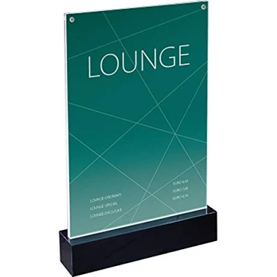 Imagen de SIGEL TA420 Soporte de sobremesa con LED para A4, presentación a dos caras, iluminación, transparente/negro, Acrílico