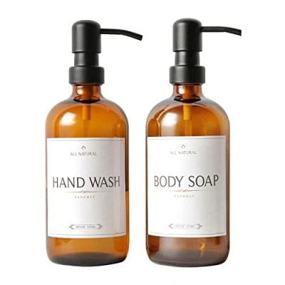 Imagen de Botellas Vacías de Gran Capacidad Dispensador Jabón 500ML 2Pack, Boston ámbar Líquido Reutilizable Botella Champú para Loción, Gel Ducha, Manos, Aceite Esencial