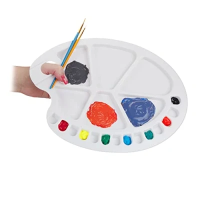 Imagen de Relaxdays Paleta Pintura de Mezclas con Orificio para Pulgar y 20 Compartimentos, Plástico, Blanco, 1,5 x 34 25 cm, 1