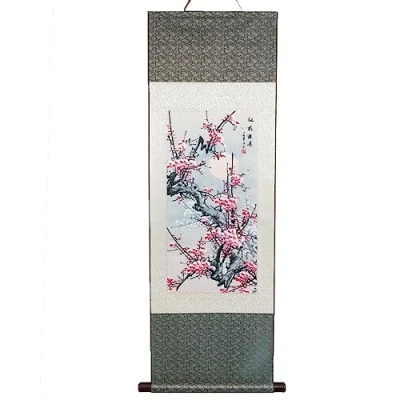 Imagen de Lachineuse Kakemono Fleurs de Ciruela Tapiz Pared Decoración Japonesa para Colgar 120 x 38 cm Símbolo Esperanza Cuadro japonés Color Gris Idea Regalo Japón Asia