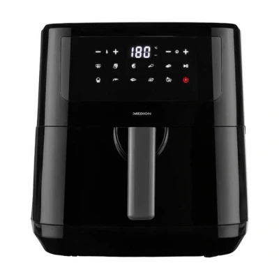 Imagen de MEDION Freidora de aire caliente P10 XL (cesta freír XXL 6,8 litros, 2.150 vatios, dos resistencias acero inoxidable, alarma agitación, 9 programas automáticos, panel control táctil
