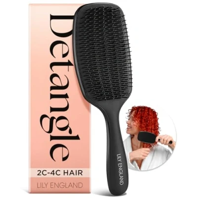 Imagen de Lily England Cepillo Pelo Rizado para Desenredar y Peinar Antitirones Mojado Seco con Cerdas Flexibles Antirotura Mujeres 3c a 4c, Negro