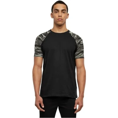 Imagen de Urban Classics Raglan Contrast tee Camiseta, Multicolor (Blk/Dark Camo), S para Hombre