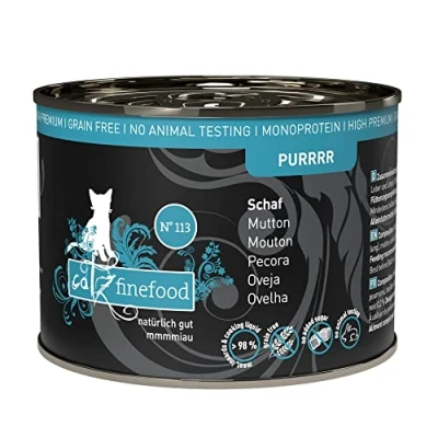 Imagen de catz finefood Purrrr Comida húmeda para Gatos con monoproteína de Oveja N 113, sensibles a la nutrición, 70% Carne, 6 latas 200 g