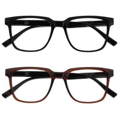Imagen de OPULIZE LEO Gafas de Lectura Pack 2 Montura Rectangular Grande Negro, Marrón Hombre Mujer Bisagras Muelle RR55 12 +2.00