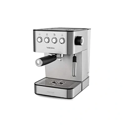 Imagen de PRIXTON Cafetera Automática Verona para Café Expresso con Capacidad 1,8 litros, Portafiltro de Doble Salida, Bomba italiana 850 W, 20 Bares Presión, Vaporizador orientable, Acero Inoxidable