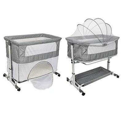 Imagen de OHMG cuna de lado a la cama, colecho para recién nacidos con mosquitera, bebé al ajustable altura, ruedas giratorias 360, cesta portaobjetos