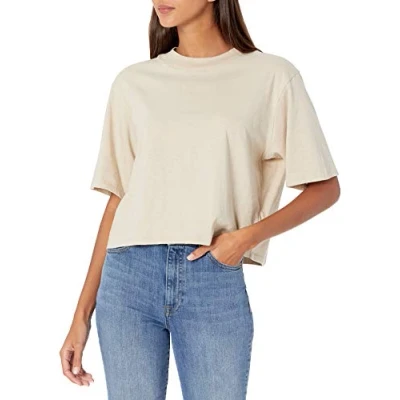 Imagen de The Drop Sydney Camiseta de manga corta con cuello redondo y bajo corto para Mujer, Arena, XXS