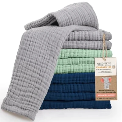 Imagen de LAYNENBURG Lote de 10 paños para eructar bebé Muselina Extra Suave 100% algodón 30x50cm Oeko Tex 100 como pañales o Tela (niño Multicolor)