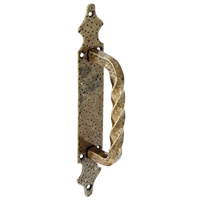 Imagen de Amig Manillon de Zamak con Placa Punteada Acero 28x4,5 cm Tirador para Puertas Paso, correderas Valla y Portones Dorado envejecido Fácil colocación Tornillos