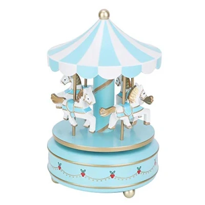 Imagen de MAGT Merry Go Round Music Box, Caja de música carrusel Regalo cumpleaños Boda Navidad(Azul)