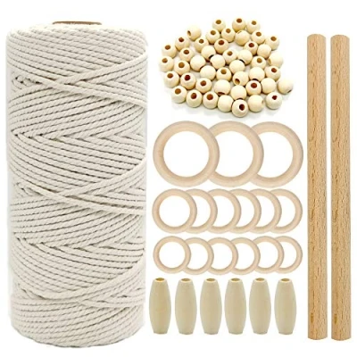 Imagen de suo long Kit de Macramé 3mmx100m Hilo Cuerda 3mm para Colgador Plantas Macrame algodón Natural Adultos Principiantes Completo y Fácil Usar