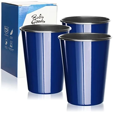 Imagen de Robin Goods® 3X Vasos para Beber de Acero Inoxidable Azul 500 ml Acampar irrompibles y sin BPA (03 Piezas Azul)