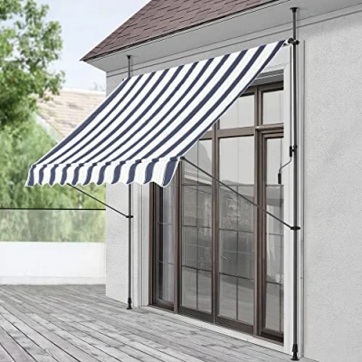Imagen de Toldo articulado con armazón 200 x 120 220 309 cm Enrollable terraza balcón Protector de Sol Parasol Azul Oscuro y Blanco